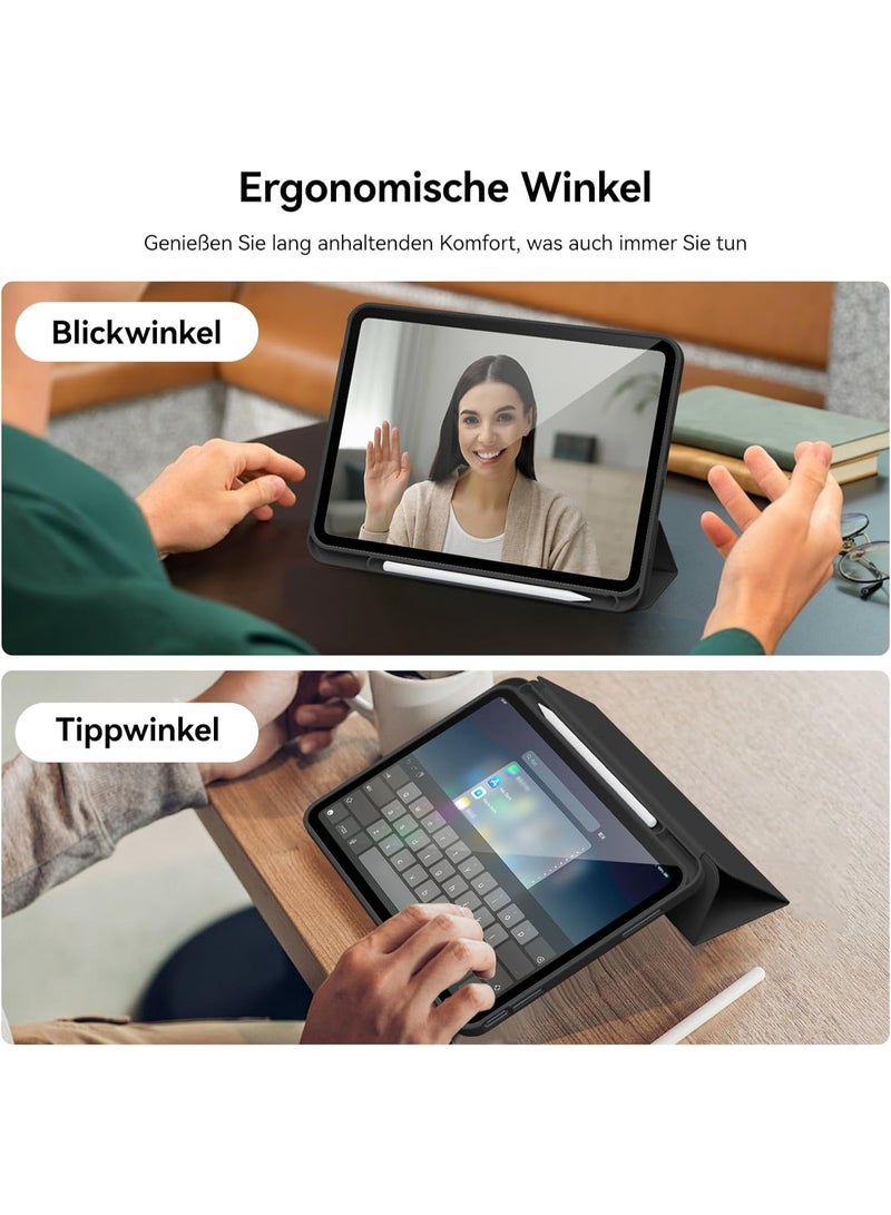 جراب لجهاز iPad A16 (الجيل الحادي عشر 2025، الجيل الحادي عشر 2022) مقاس 10.9 بوصة مع حامل قلم، مصنوع من جلد PU متين، ظهر مرن من مادة TPU، جراب واقٍ مقاوم للصدمات، خاصية التشغيل/الإيقاف التلقائي، أسود - Image 5